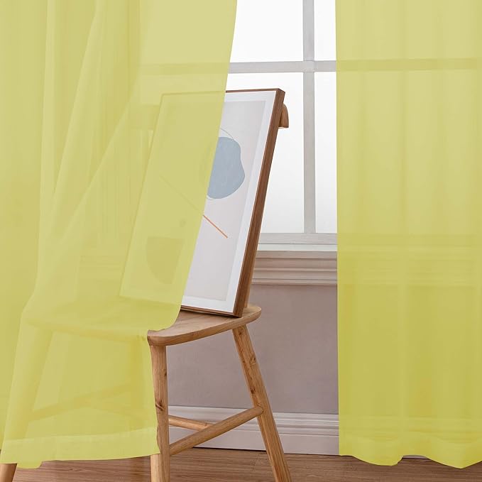 Chyhomenyc Extra Long Sheer Curtains 120 Inches Long 2 Panels Set, Light Filtering Voile Curtain Drapes for Floor to Ceiling Window Patio Sliding Door, 10FT, Lemon