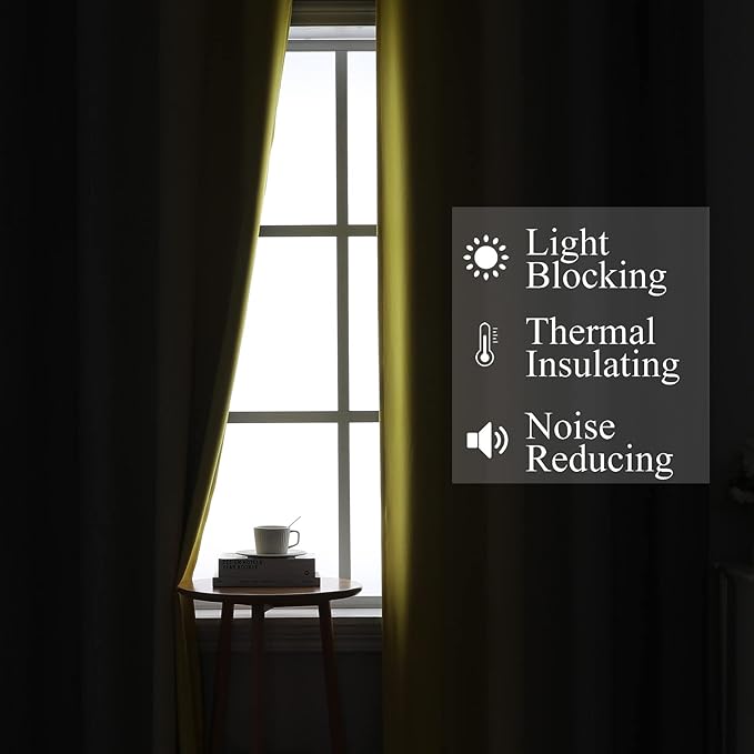 Estelar Textiler Ombre Grey and Yellow Blackout Curtains 72 Inch Length 2 Panels, Full Light Blocking Curtains for Living Room,Grommet Thermal Insulated Gradient Drapes for Bedroom, 42x72 Inch