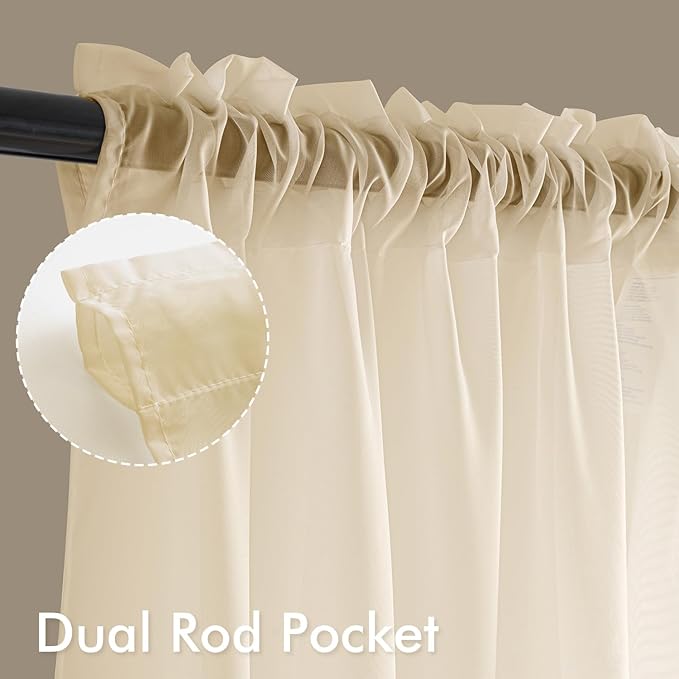 MIULEE Butter Cream Sheer Curtains 72 Inches Long, 4 Panels Set, Rod Pocket Voile Drapes Light Filtering and Semi Transparent, Elegant Window Treatments for Bedroom Living Room,42 x 72 Inches