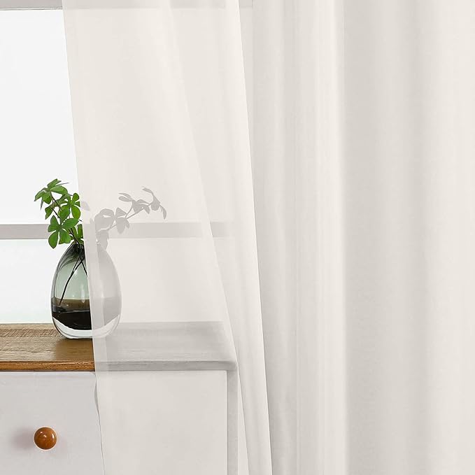 Ivory Sheer Curtains Tier 30 Inches Length 2 Panels Set, Light Filtering Lightweight Soft Window Treatments Drapes, Cute Elegant Cafe Curtains for Nursery, Dual Rod Pocket, 2x42Wx30L Inches