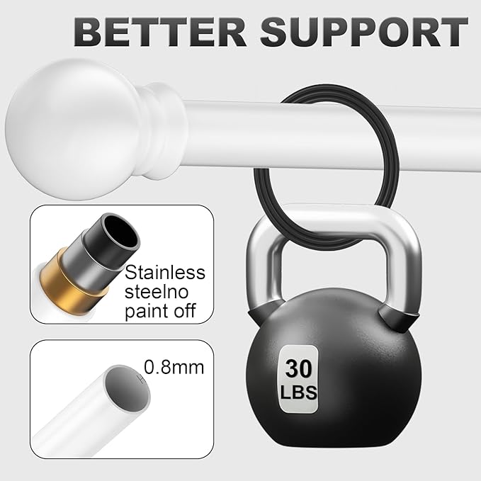 White Curtain Rods for Bedroom with Brackets,5/8 Inch Diameter Small Window Curtain Rod Adjustable 32 to 60 Inches,Easy Install Drapery Rods
