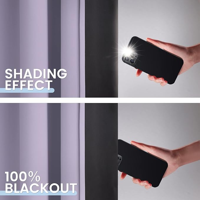 SimpleHome 100% Blackout Curtains for Bedroom,Thermal Insulated Grommet Window Drapes Room Darkening Lilac Curtains for Living Room with Black Back,52 x 96 Inch,2 Panels