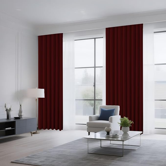 CUCRAF Burgundy Red Blackout Curtains 45 inch Length 2 Panels Set, Rod Pocket Room Darkening Drapes for Bedroom Living Room, Insulated Thermal Light Blocking Window Curtain (W52 x L45 Inch)