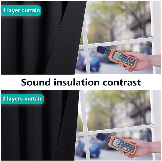 NICETOWN 100% Blackout Window Curtain Panels, Full Light Blocking Drapes with Black Liner for Nursery, 72 inches Drop Thermal Bedroom Drapes and Curtains (Black, 2 Pieces, 52 inches Wide Per Panel)