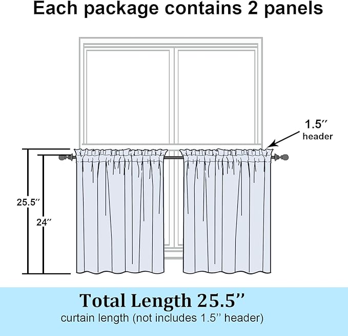 Simplebrand Sheer White Kitchen Curtains 24 Inch Length Tier Curtains 2 Panels, Light Filtering Geometric Jacquard Clip Textured Semi Sheer Short Window Curtains for Bathroom, 30x24 inch