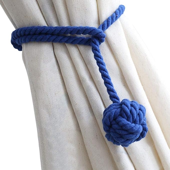Melaluxe 4 Pack Curtain Tiebacks - Heavy Duty Curtain Rope Tieback, Handmade Rural Decorative Curtain Holdbacks (Royal Blue)