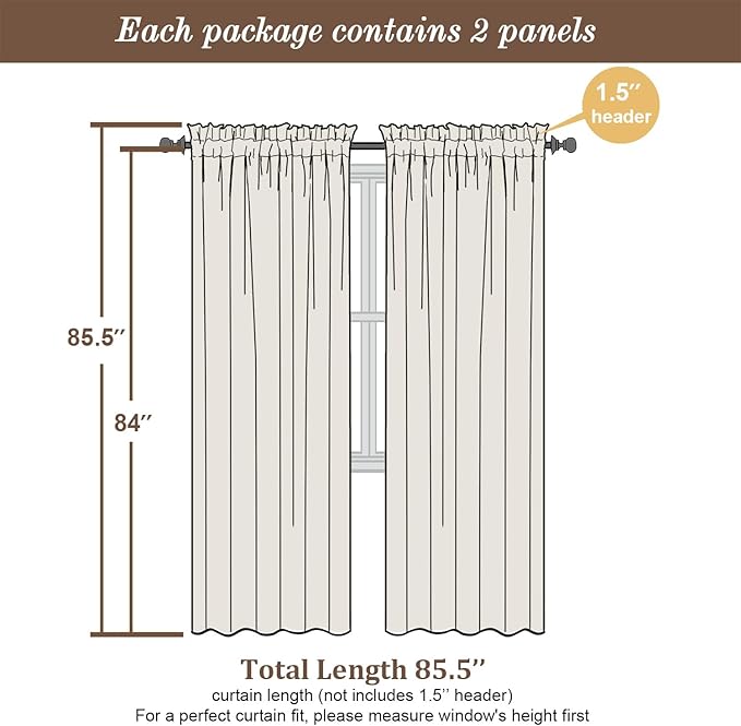 Chyhomenyc White Sheer Curtains 84 Inches Long 2 Panels Set - Light Filtering White Curtains for Living Room, Soft Gentle Voile Rod Pocket Bedroom Window Drapes, 42Wx84L Inch, 2PCS