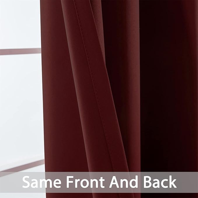 Yakamok Blackout Curtains Room Darkening Thermal Insulated Window Panels,Solid Grommet Top Drapes for Bedroom/Living Room(62Wx84L, Burgundy Red, 2 Panels)