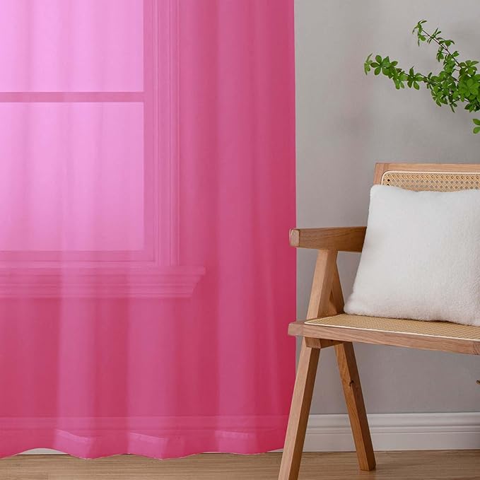 Hot Pink Sheer Curtain for Bedroom Living Room 72 Inches Long 2 Panels Set, Solid Soft Airy Light Filtering Sheer Window Curtains, Modern Rod Pocket Door Curtain, Hot Pink, 42" Wx72 L Inches
