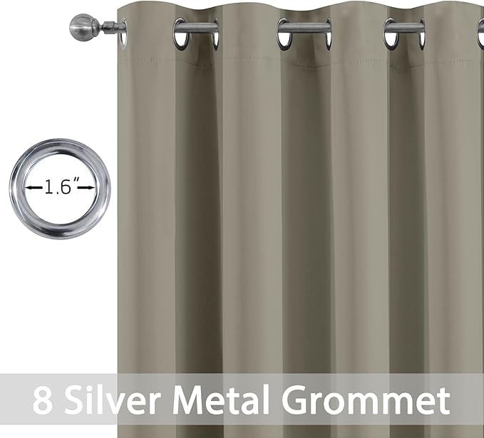 Yakamok Premium Room Darkening Thermal Insulated Curtains for Bedroom/Living Room - Classic Grommet Top (2 Panels, Taupe, 52 Inch by 96 Inch)