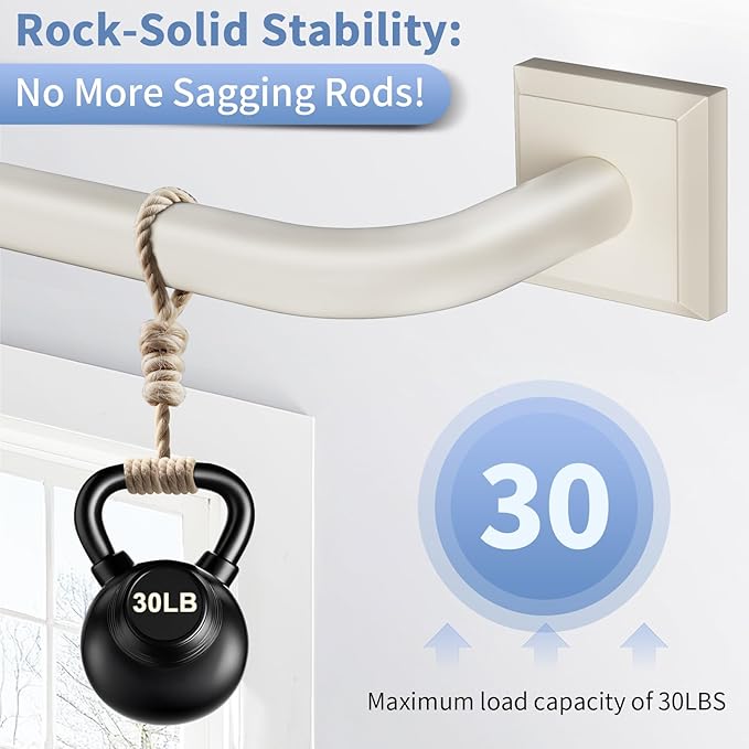 Beige White Curtain Rods for Windows 66-120Inch(5.5-10ft) Heavy Duty French Return Rod, Wrap Around Blackout Curtain Rods, Long Adjustable Room Darkening Drapery Rod for Bedroom, Living Room Outdoor