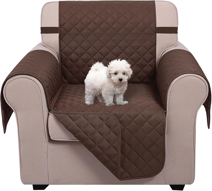 U-NICE HOME Reversible Oversized Chair Covers Quilted Water Repellent Pet Protectors with Elastic Straps(28''Armchair, Chocolate/Chocolate)