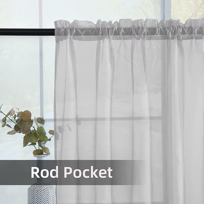 youleyar Solid Sheer Rod Pocket Curtain Voile Draperies 2 Panels White Beige Black Grey Ivory 52 Inch Width 108 Inch Long 1 Pair for Kitchen Bedroom Children Living Room Yard (Silver Grey,52Wｘ108L)