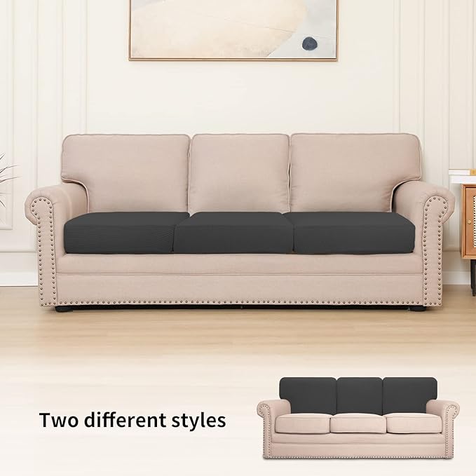 Easy-Going Stretch Individual Chair Couch Cushion Cover Sofa Cushion Furniture Protector Sofa slipcover Soft Flexibility with Elastic Bottom (3-Piece Sofa Cushion Cover, Dark Gray)
