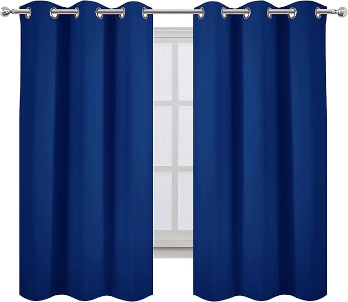 LEMOMO Blackout Curtains 42 x 63 inch/Royal Blue Curtains Set of 2 Panels/Thermal Insulated Room Darkening Bedroom Curtains