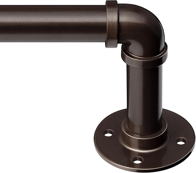 Zeerobee Curtain Rods for Windows 120 to 240, 1 Inch Industrial Wrap Around Antique Bronze Curtain Rod, Indoor/Outdoor Room Divider Adjustable Drapery Pole, 120"-240"