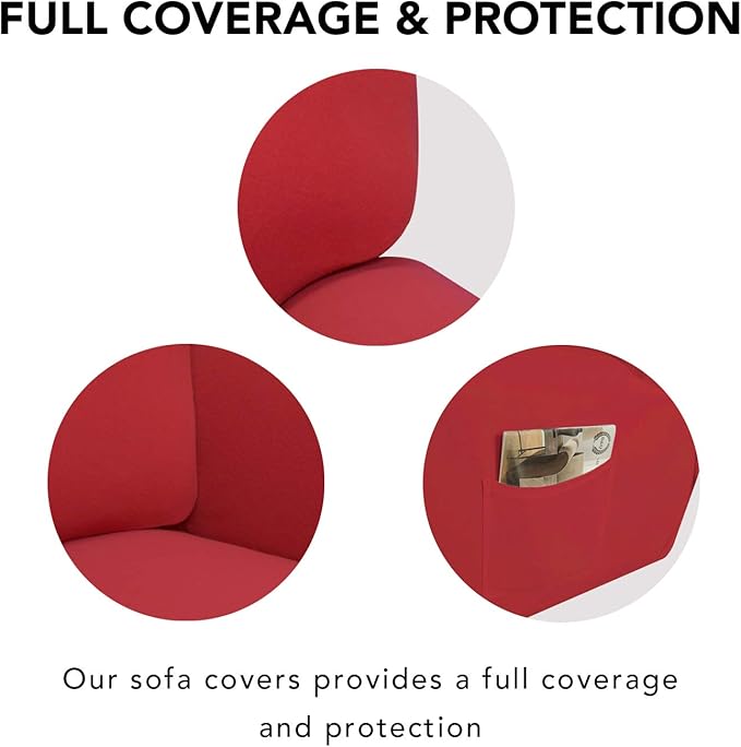 PureFit Super Stretch Sofa Slipcover – Spandex Non Slip Soft Couch Sofa Cover, Washable Furniture Protector with Non Skid Foam and Elastic Bottom for Kids, Pets （Sofa, Red）