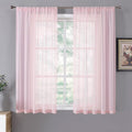 Tollpiz Short Sheer Curtains Linen Textured Living Room Curtain Sheers Light Filtering Rod Pocket Voile Curtains for Bedroom, 42 x 45 inches Long, Pink, Set of 2 Panels