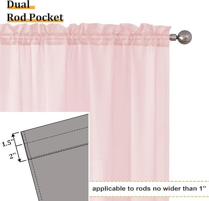Aiyufeng Blush Pink Sheer Curtains 54 Inch Length 2 Panels Set, Light Filtering Airy Rod Pocket Light Pink Window Curtain Treatment Drapes for Kitchen Bedroom Living, Each 42Wx54L Inches