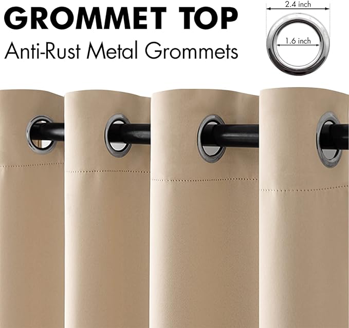 MIULEE Room Darkening Curtains Thermal Insulated Drapes Solid Window Treatment Set Grommet Top Light Blocking Blackout Curtain for Living Room/Bedroom 2 Panels 52 x 80 inch Beige