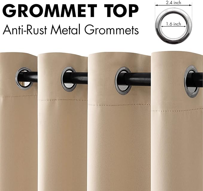 MIULEE 90" Long Room Darkening Curtains Thermal Insulated Drapes Solid Window Treatment Set Grommet Top Light Blocking Blackout Curtain for Living Room/Bedroom 2 Panels Beige