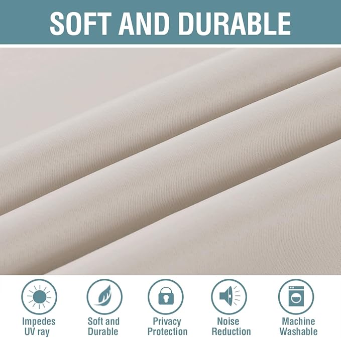 H.VERSAILTEX Blackout Curtain for Living Room Thermal Insulated Window Treatment Curtain 54 inch Length Energy Saving Solid Grommet Top Blackout Drape, One Panel, Natural, 52" W x 54" L
