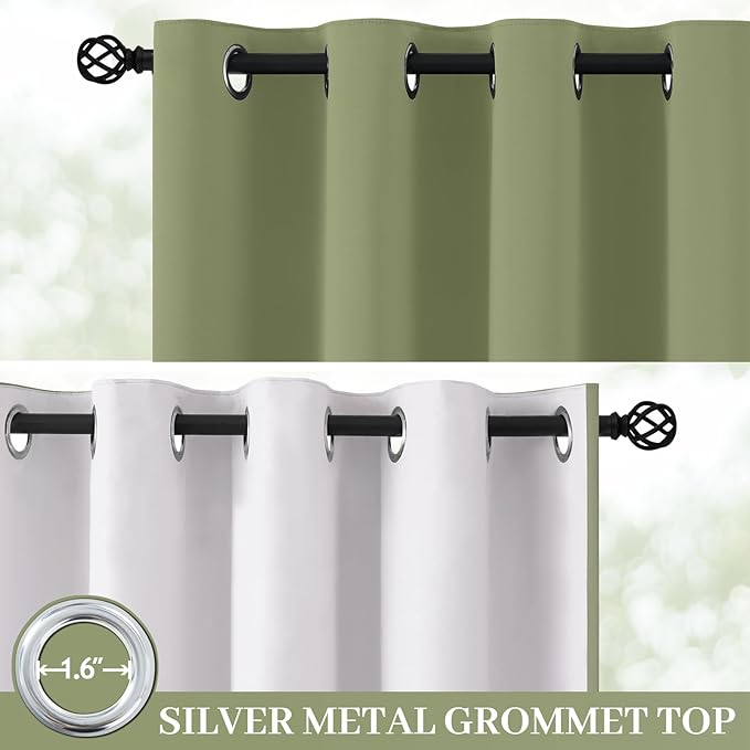 Yakamok 100% Blackout Curtain Panels 96 inches Cold and Light Blocking Drapes for Nursery, 2 Thick Layers Thermal Insulated Draperies (2 Pieces, 40 Wide Each Panel, Sage Front with White Backing)