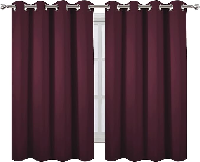LEMOMO Blackout Curtains 52 x 45 inch/Burgundy Red Curtains Set of 2 Panels/Thermal Insulated Room Darkening Bedroom Curtains