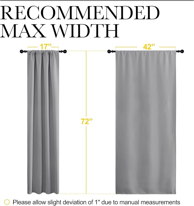 NICETOWN Silver Grey Blackout Curtains for Living Room - Triple Weave Home Decoration Thermal Insulated Solid Rod Pocket Blackout Drapes for Bedroom(Set of 2, 42 x 72 Inch)