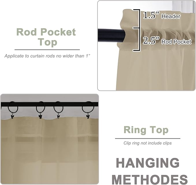OWENIE Taupe Sheer Curtains 120 Inches Long 2 Panels Set, Airy Lightweight Sheer Taupe Curtains for Living Room Bedroom, Farmhouse Voile Filmy Rod Pocket Curtains Drapes, 2 Pcs, Each 59" Wx120 L Inch