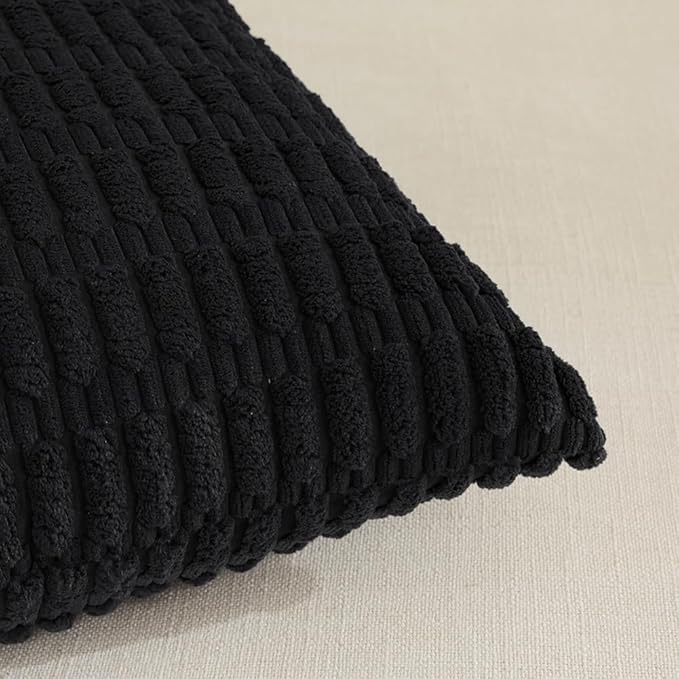 Fancy Homi 4 Packs Boho Black Decorative Throw Pillow Covers 14x14 Inch for Living Room Couch Bed Sofa, Rustic Modern Farmhouse Home Decor, Soft Plush Corduroy Cute Square Cushion Case 35x35 cm