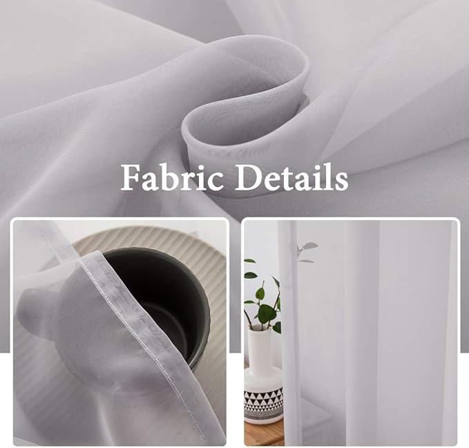 MIULEE 2 Panels Solid Color Sheer Window Curtains Elegant Window Voile Panels/Drapes/Treatment for Bedroom Living Room (54X96 Inches Light Grey)