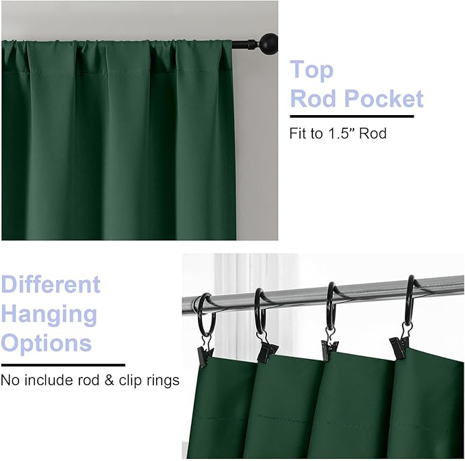 Simplebrand Ava Ever Green Blackout Curtains for Bedroom, 78 Inch Length, 2 Panels Set, Privacy Thermal Insulated Rod Pocket Window Curtains for Patio, French Door, W40 x L78 Inch
