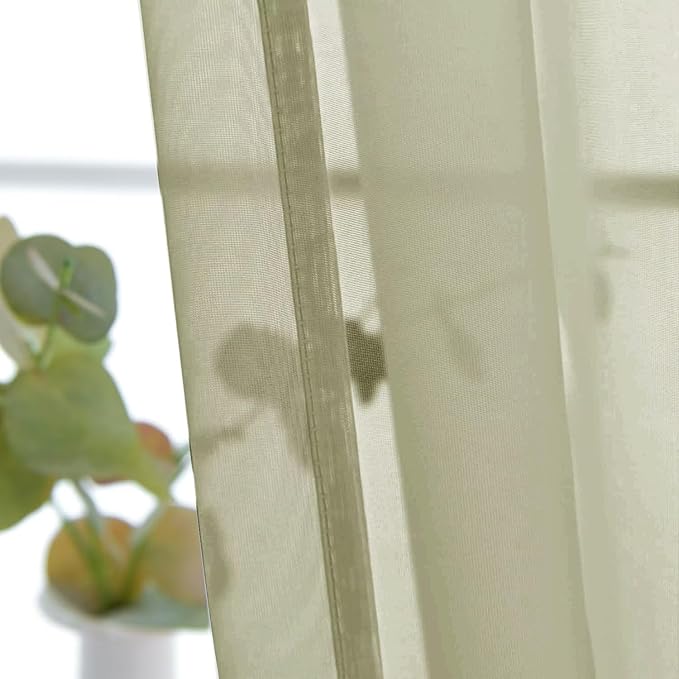 SpaceDresser Basic Rod Pocket Sheer Voile Window Curtain Panels Sage Green 1 Pair 2 Panels 26 Width 30 Inch Long for Kitchen Bedroom Children Living Room Yard（Sage Green，26Wx 30L）