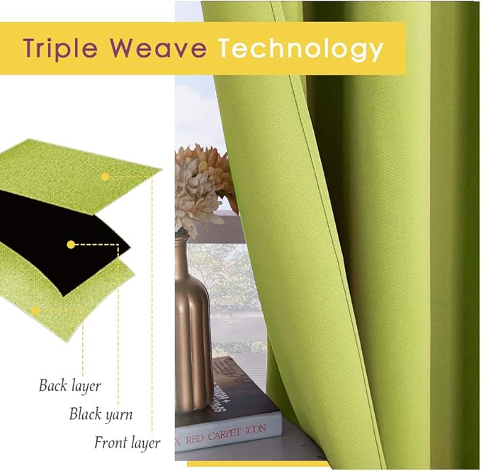 NICETOWN Blackout Window Curtains 70" L, 2 Panels, 34 inch, Fresh Green, Grommet Top Room Darkening Thermal Insulated Vertical Window Drapes Modern for Flat/Apartment