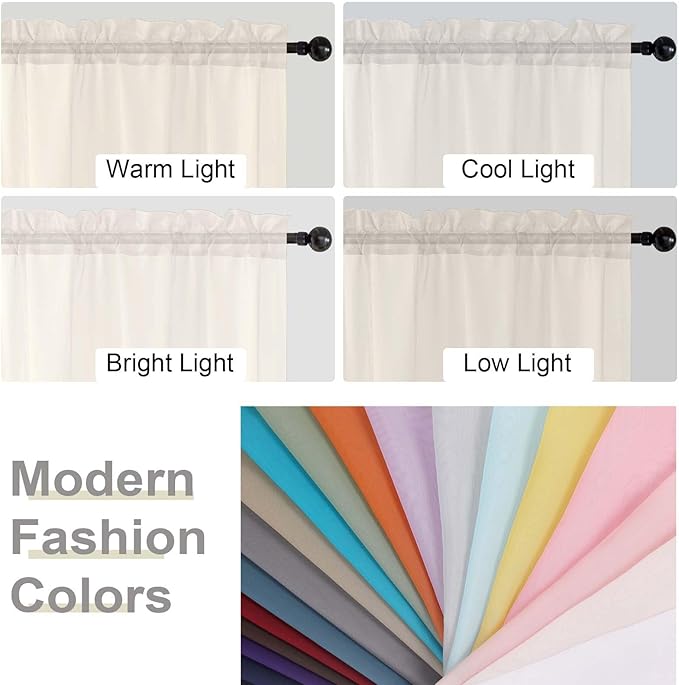 Cream Sheer Curtains for Bedroom Living Room 45 Inch Length 2 Panels, Soft Airy Light Filtering Small Kitchen Window Curtains, Rod Pocket Short Curtain Drapes, Cream, 42" Wx45 L Inches