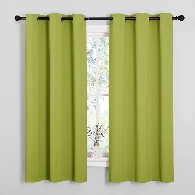NICETOWN Fresh Green Blackout Curtains 40 inches Length for Kitchen, 2 Panels, 29" Wide, Thermal Insulated Decoration Drapes for Small Window