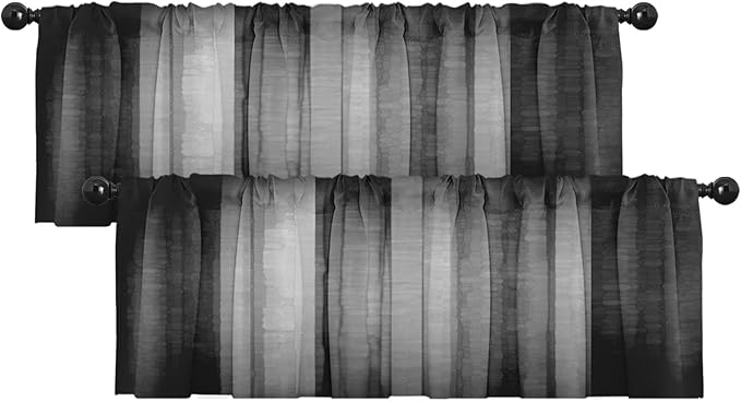 Emvency 2 Pack Dark Grey Valances Window Treatments, Gray Striped Abstract Blackout Drapes Adjustable Curtain for Windows Living Room Kitchen Over Sink, 52x18 Inch Rod Pocket Valances