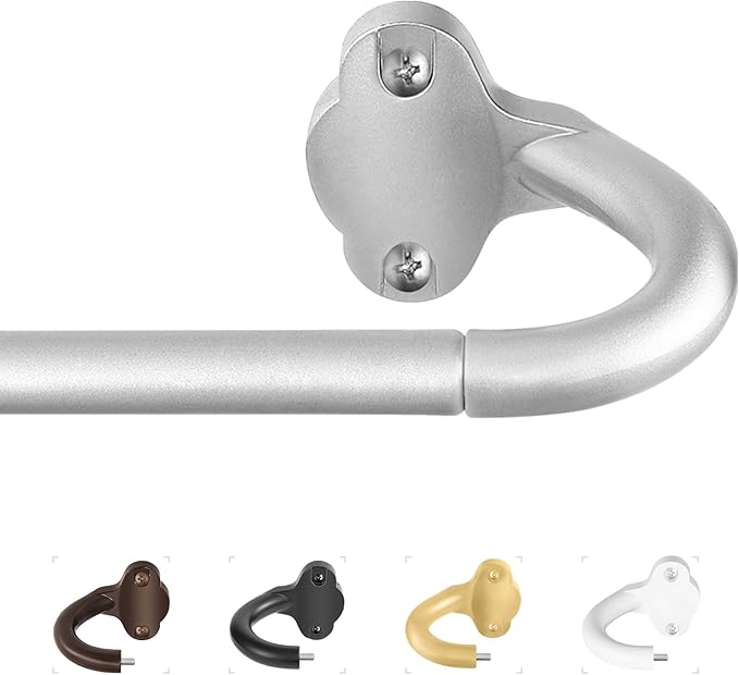 TVWOO Silver Wrap Around Curtain Rods:5/8 In Blackout Adjustable Window Curtain Rod for Bedroom Kitchen Apartment Renter Friendly,Room Darkening Curved Drapery Rods Easy Install,Antique Silver 36-72"