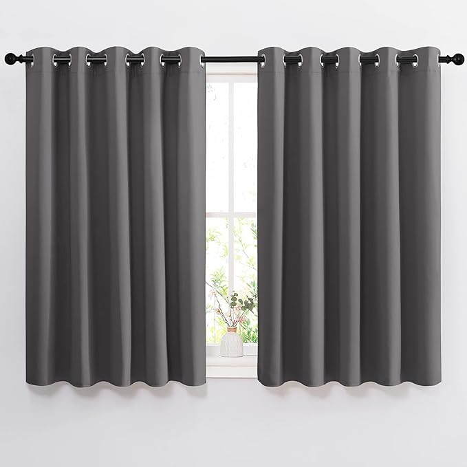NICETOWN Bedroom Blackout Curtains Panels - Window Treatment Thermal Insulated Solid Grommet Blackout for Living Room (Set of 2, 66 by 54 Inch, Grey)