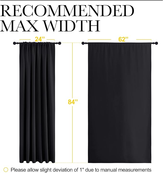 NICETOWN Black Blackout Curtain Blinds - Solid Thermal Insulated Window Treatment Blackout Drapes for Bedroom (2 Panels, 62 inches Wide by 84 inches Long)