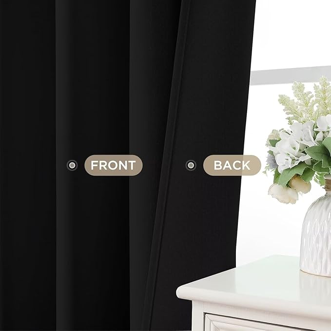 Joydeco Blackout Curtains for Bedroom 120 Inch Long 2 Panels, Room Darkening Grommet Drapes, Thermal Insulated Black Out Drapes, Black Curtains for Living Room