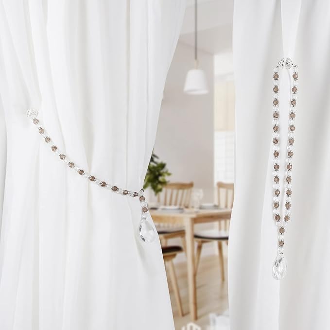 SUQ I OME 1 Pair of Luxury Crystal Beaded Magnetic Curtain Tieback and Holdback Curtain Clips Curtain Buckle Curtain Holder Blingbling Curtain Holdbacks for Drapes,Gray