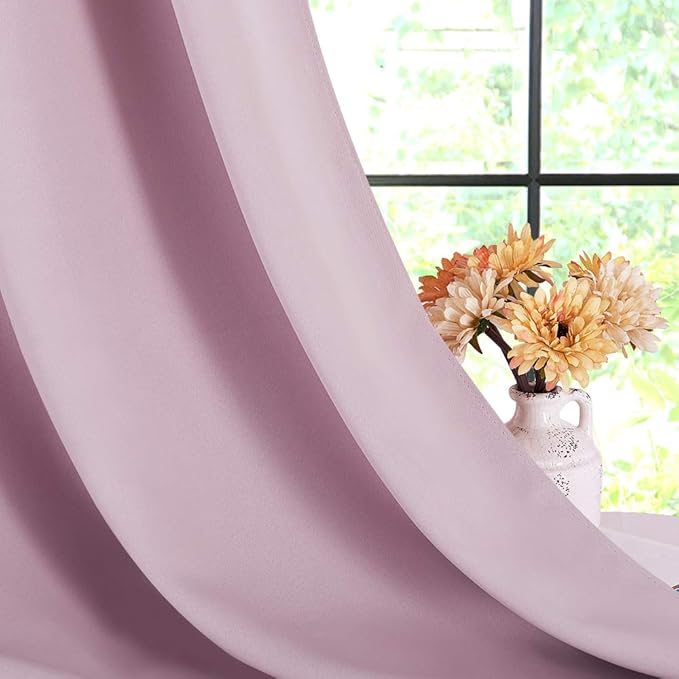 NICETOWN Blackout Window Curtains 60 inch Length 2 Panels, 34 x 60 Inch, Baby Pink, Grommet Top Room Darkening Thermal Insulated Solid Vertical Drapes for Bedroom/Kid Room