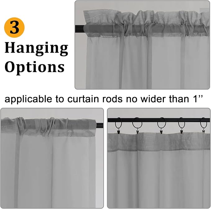Gwine Charcoal Grey Sheer Curtains 96 Inches Long 2 Panels, Elegant Window Treatments Voile Curtains for Living Room, Light Filtering Rod Pocket Sheer Drapes, Each 42" Wx96