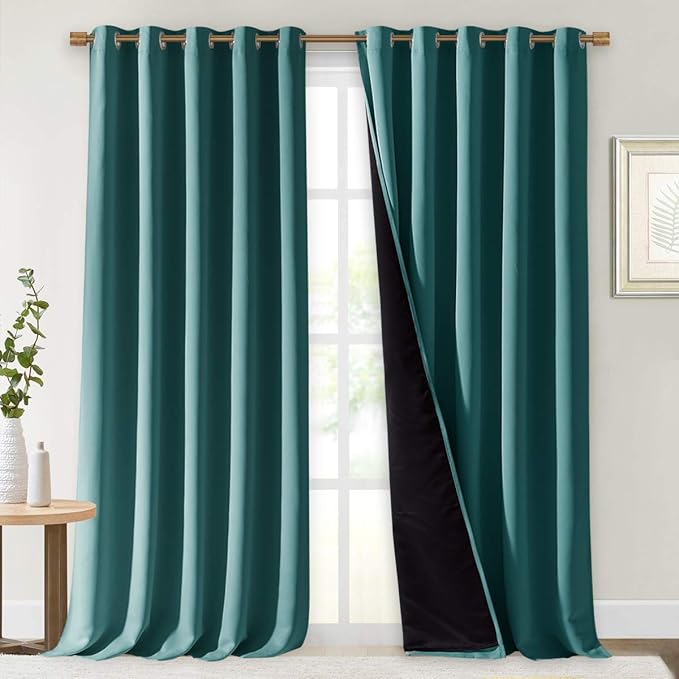 NICETOWN 100% Blackout Curtains 108 inches Long, Noise Reduction Window Treatment Curtains, Thermal Insulated Energy Smart Drapes and Draperies for Apartment Decor, Sea Teal, Set of 2, 70 inches Wide