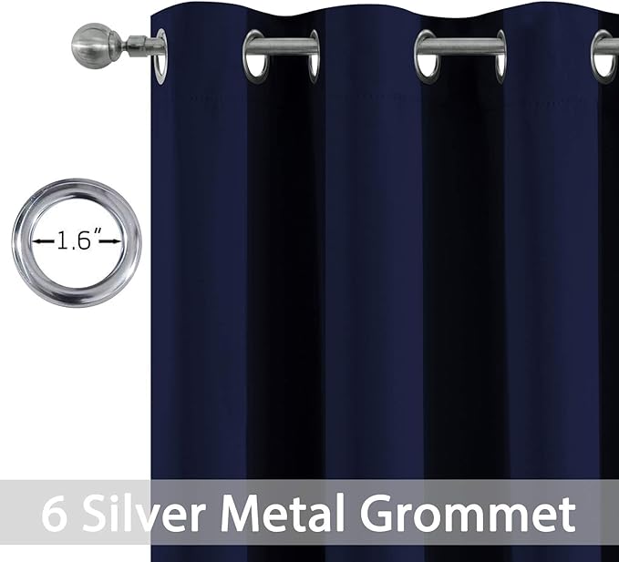 Yakamok Room Darkening Grommet Window Blackout Drapes Thermal Insulated Navy Blue Blackout Curtains for Bedroom(38Wx84L, 2 Panels)