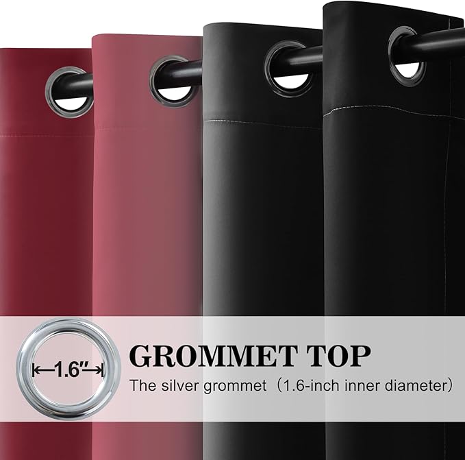 Yakamok Blackout Ombre Burgundy and Black Curtains for Bedroom, Gradient Room Darkening Curtains, Grommet Thermal Insulated Light Blocking Window Drapes/Curtain for Living Room,52 x 72 Inch,2 Panels