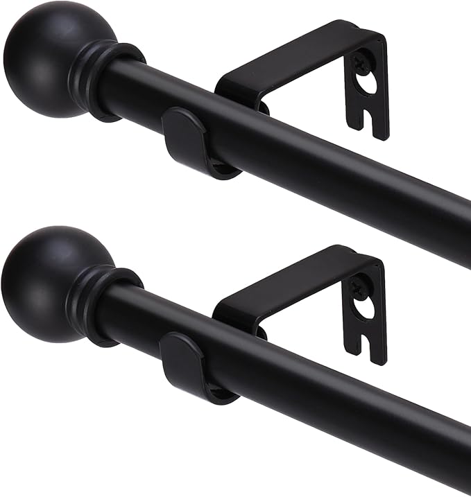 GXOACKJ 2 Pack Black Curtain Rods for windows 28 to 78 inch, 5/8 inch Splicing Heavy Duty Metal Curtain Rod Set with Brackets