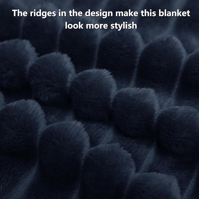 HIMEET Navy Blue Ribbed Throw Blanket for Couch - 300GSM Lightweight Soft Fleece Blanket for Women Men, Cozy Blankets for Mothers Gifts, Striped Spring Home Room Decor, Navy Blue, 50x60 Inches